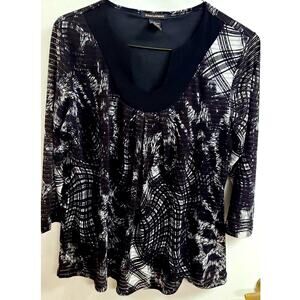 Top Susan Lawrence Layered Black & White 3/4 Sleeve Scooped Neck Pullover. Sz. L